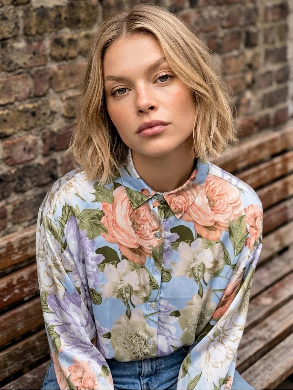 Rachel Zoe Printed  100% silk Button-Up Blouse in Blue & Pink